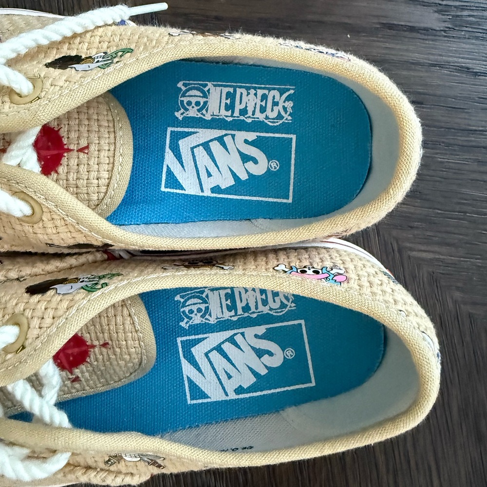 Vans x One Piece Authentic Sneakers Kids 3.5Y Woven Raffia Straw Collab Rare - Picture 4 of 6